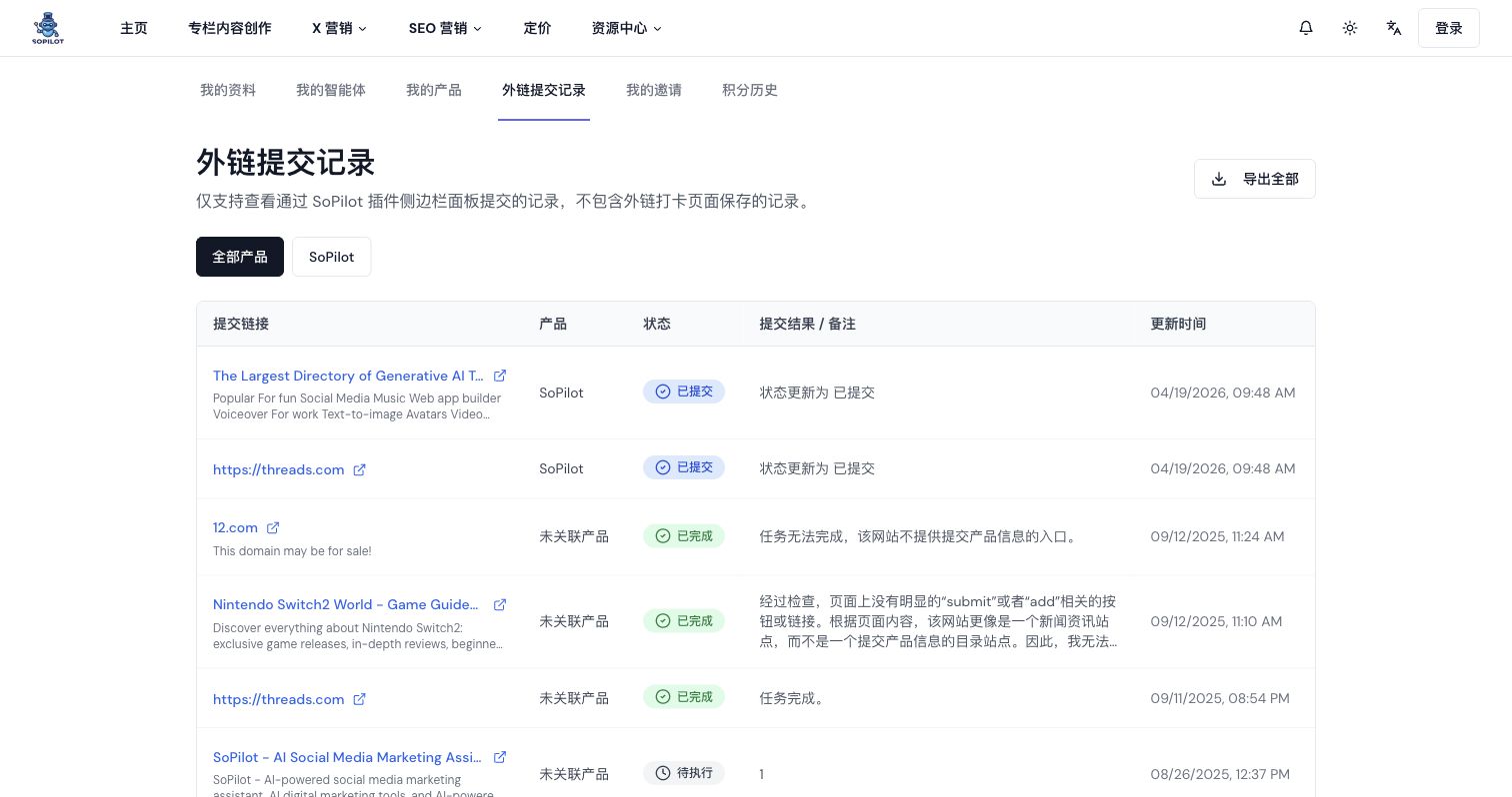 Submission records page screenshot